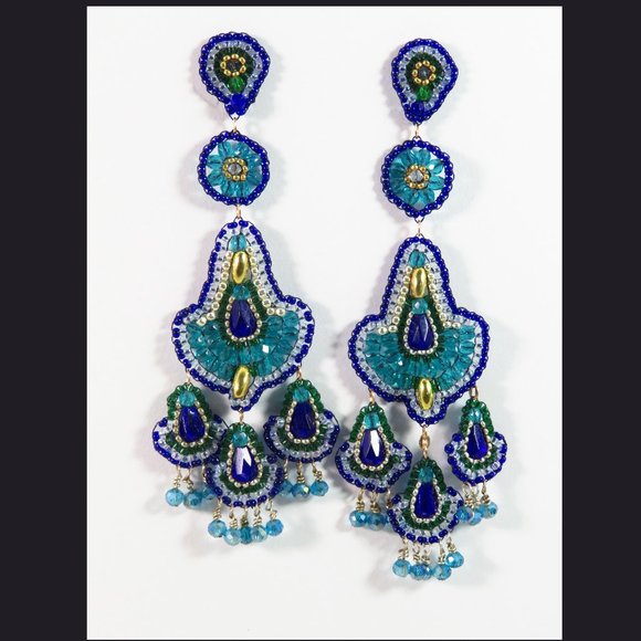 GlassWear Art Couture Jewelry - Stylized peacock earrings handcrafted